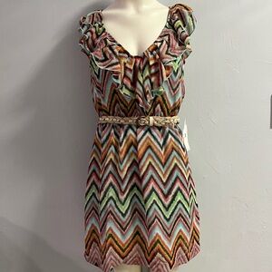 NWT Teeze Me size 3 multicolored chevron dress w/belt